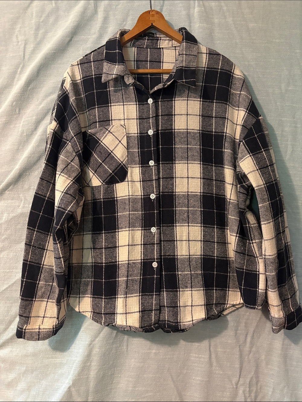 Dazy Flannel Shirt Button Up Black/White Plaid Women’s Sz L